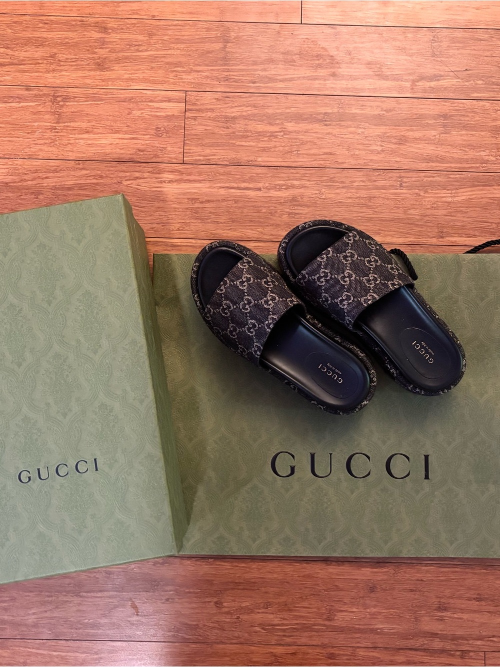 Gucci Black Monogram Slide Sandals